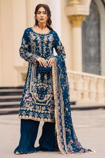 Navy georgette readymade suit with embroidery & sequence work