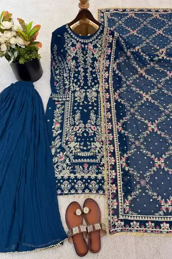 Navy georgette readymade suit with embroidery & sequence work
