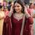 Maroon green set with earrings & maang tikka kundan & agate stone lekar gold plating
