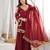 Red silk blend readymade suit with mirror & border work