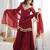 Red silk blend readymade suit with mirror & border work