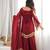 Red silk blend readymade suit with mirror & border work
