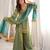 Sage silk blend readymade suit with mirror & border work
