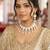 White necklace set with earrings & maang tikka kundan & agate stone lekar gold plating