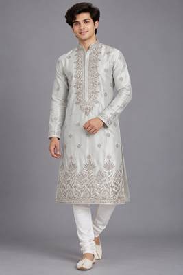 Classic cream embroidered kurta set 1