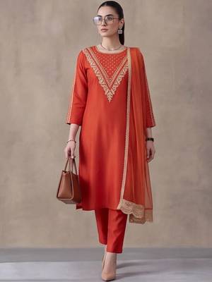 women ethnic motifs embroidered regular thread work kurta trousers & with dupatta 1