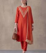 women ethnic motifs embroidered regular thread work kurta trousers & with dupatta