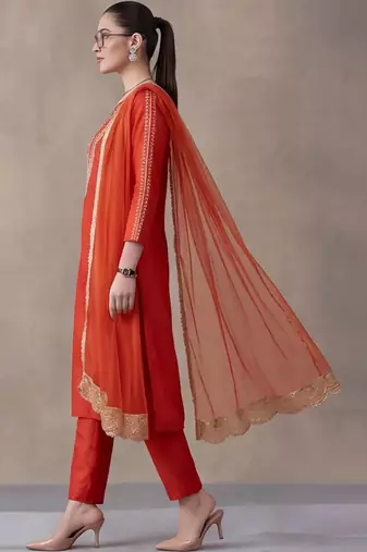 women ethnic motifs embroidered regular thread work kurta trousers & with dupatta