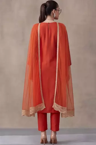 women ethnic motifs embroidered regular thread work kurta trousers & with dupatta