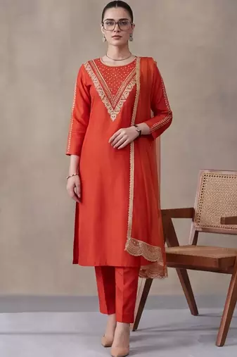 women ethnic motifs embroidered regular thread work kurta trousers & with dupatta