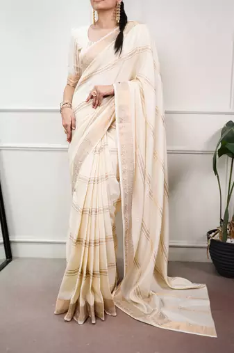 elegant dola silk blend saree with zari weaving and blouse