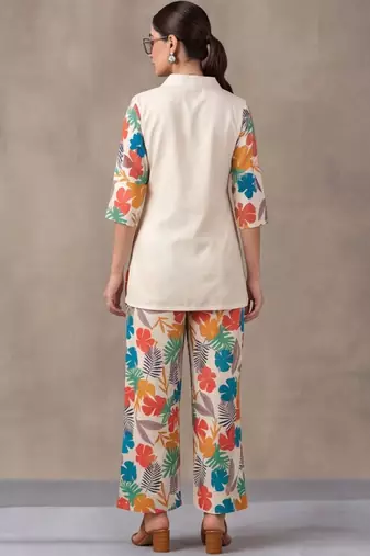 women floral colourblocked regular kurta with trousers