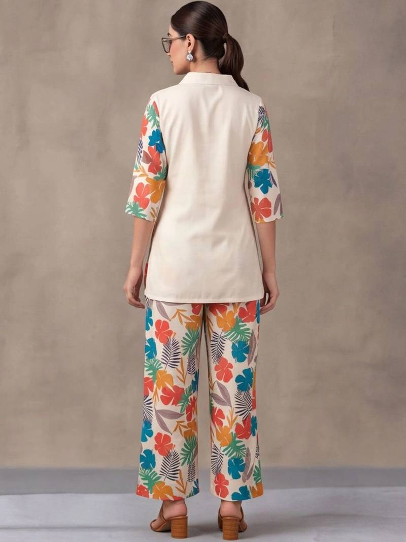 women floral colourblocked regular kurta with trousers