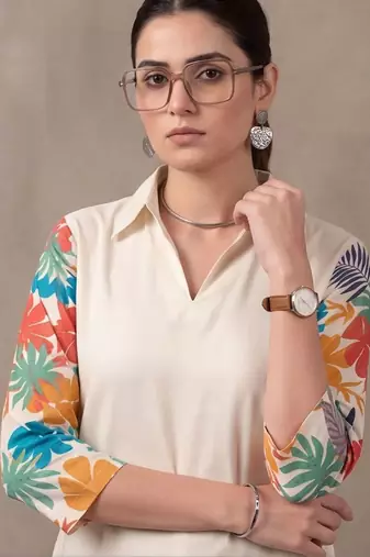 women floral colourblocked regular kurta with trousers