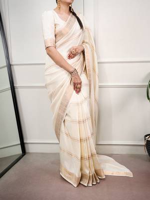 elegant dola silk blend saree with zari weaving and blouse 4