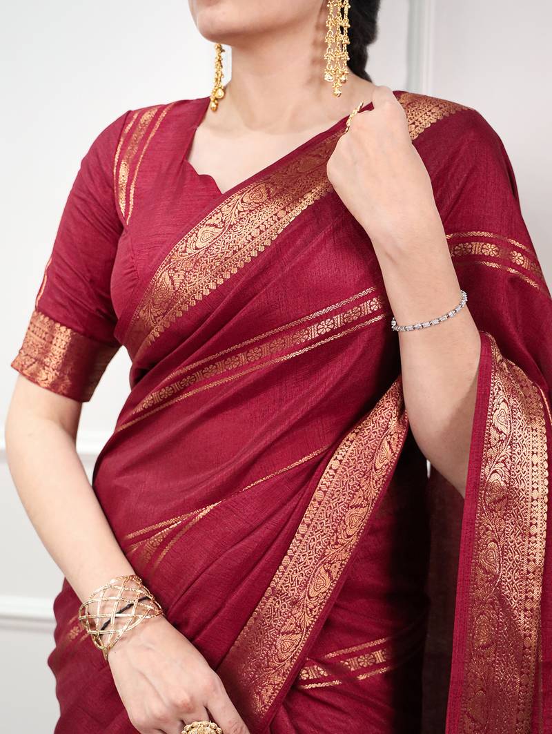 elegant dola silk blend saree with zari weaving and blouse