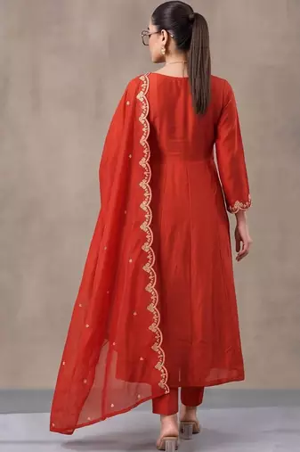 women ethnic motifs embroidered empire thread work kurta with trousers & with dupatta