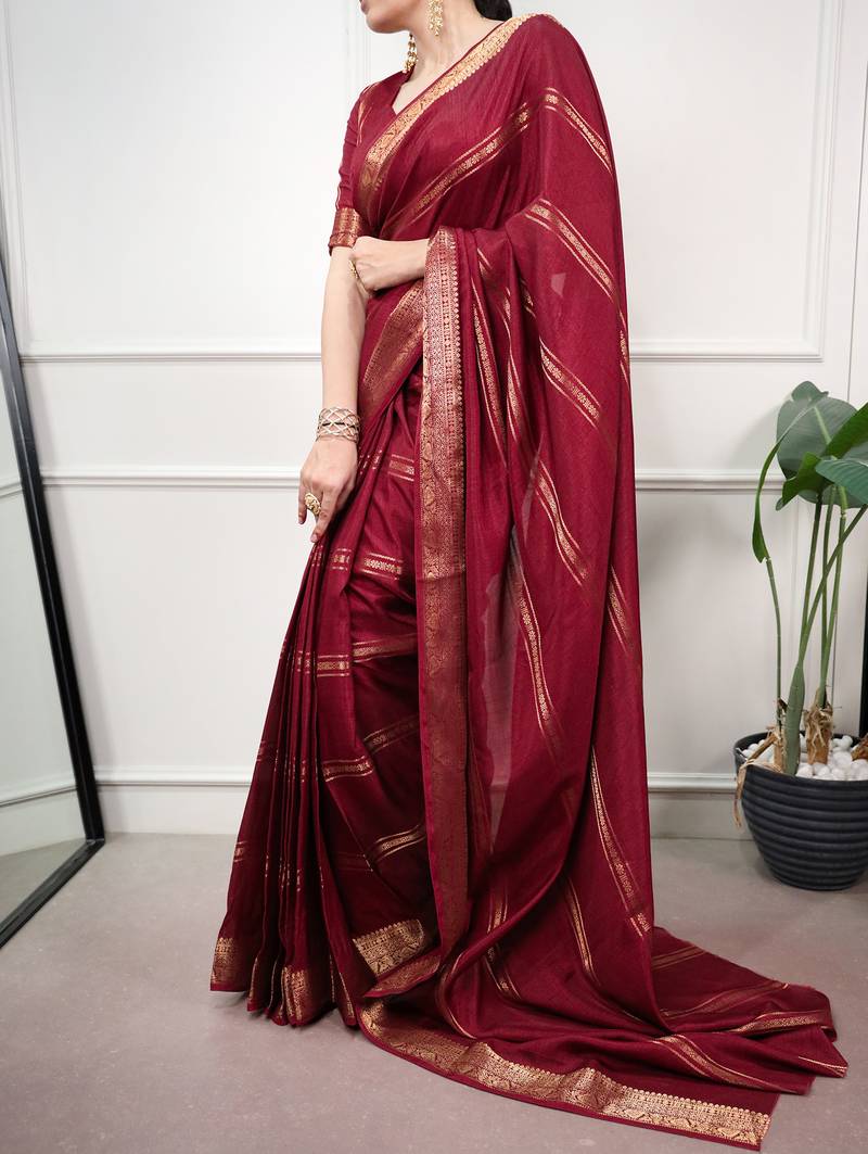 elegant dola silk blend saree with zari weaving and blouse