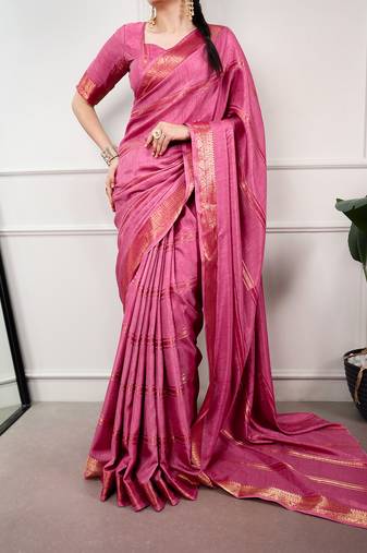 elegant dola silk blend saree with zari weaving and blouse