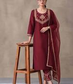 women ethnic regular thread work kurta with trousers with dupatta