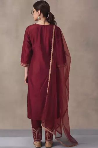 women ethnic regular thread work kurta with trousers with dupatta