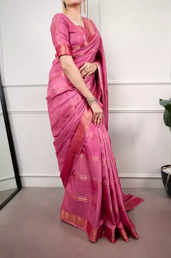 elegant dola silk blend saree with zari weaving and blouse