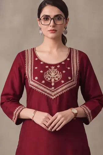 women ethnic regular thread work kurta with trousers with dupatta
