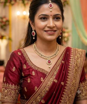 Maroon Green White Stone Necklace Maang Tikka Gold 5