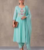 women floral embroidered empire thread work kurta with trousers & with dupatta