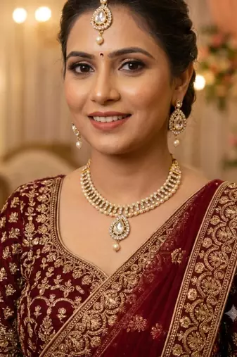White Stone Necklace Earrings Maang Tikka Gold Plated
