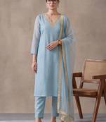 women ethnic motifs embroidered regular thread work kurta with trousers & with dupatta