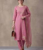 women ethnic motifs embroidered regular thread work kurta with trousers & with dupatta