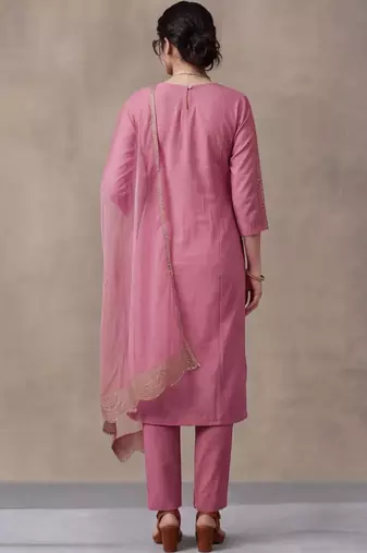 women ethnic motifs embroidered regular thread work kurta with trousers & with dupatta