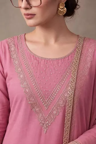 women ethnic motifs embroidered regular thread work kurta with trousers & with dupatta