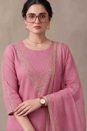 women ethnic motifs embroidered regular thread work kurta with trousers & with dupatta