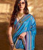 blue woven design zari satin banarasi saree