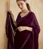 magenta embellished mirror work organza saree