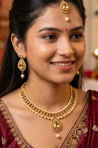 Set Lct Stone Necklace Earrings Maang Tikka Gold Plated