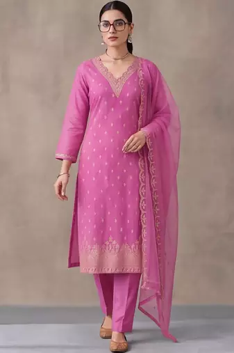 women ethnic motifs thread work kurta with trousers & with dupatta