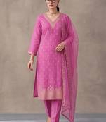 women ethnic motifs thread work kurta with trousers & with dupatta