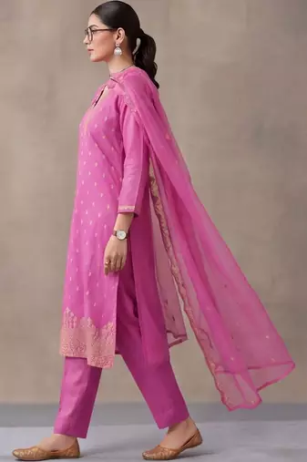 women ethnic motifs thread work kurta with trousers & with dupatta
