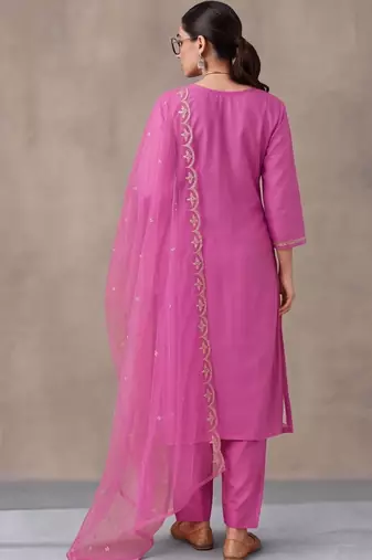 women ethnic motifs thread work kurta with trousers & with dupatta