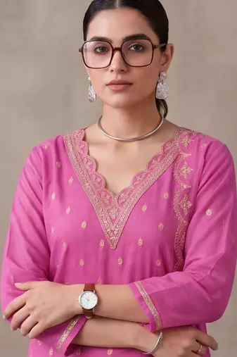 women ethnic motifs thread work kurta with trousers & with dupatta