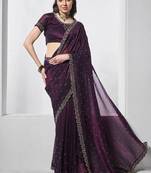 burgundy embellished beads and stones organza saree