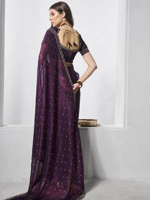 burgundy embellished beads and stones organza saree 3
