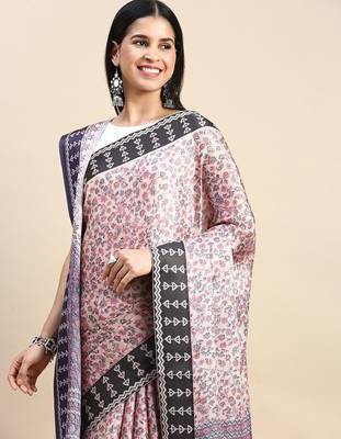 beige floral printed pashmina saree 1