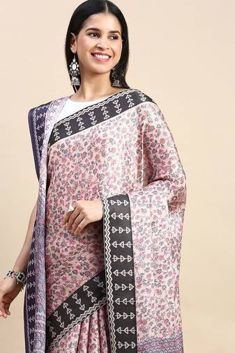 beige floral printed pashmina saree