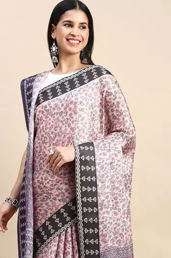beige floral printed pashmina saree