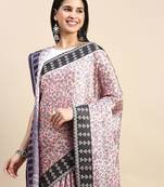 beige floral printed pashmina saree