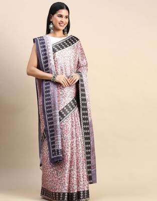 beige floral printed pashmina saree 2